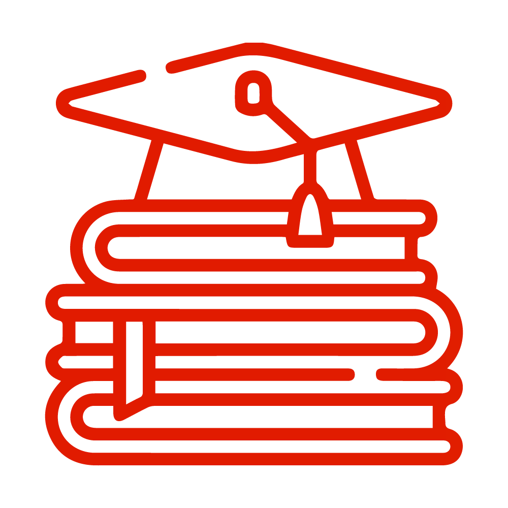 Icono rojo de libros apilados uno encima