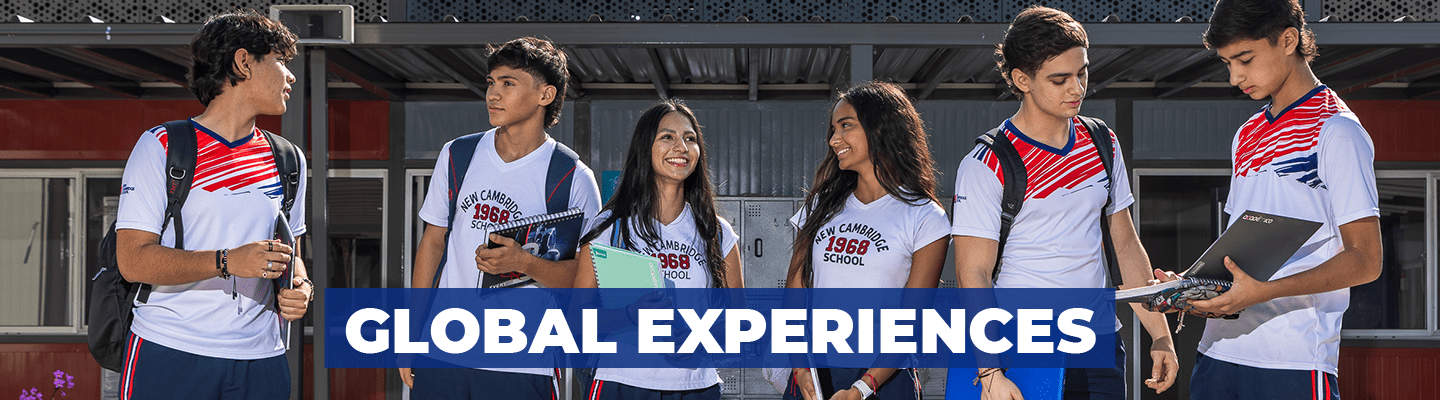 Banner de Global Experiences con seis estudiantes de PreU Campus conversando