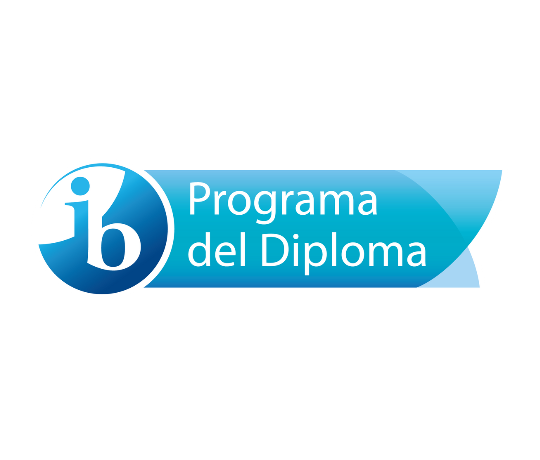 Logo del Programa del Diploma en horizontal, en colores azul claro, azul oscuro y blanco